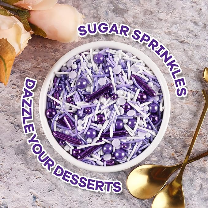 Purple Sprinkles For Cake Decorating, Cupcake, Cookies, Ice Cream Topper, Dreamy purple Cake Sprinkles Baking, Perfect For Birthdays Party, New Year’S Eve, 7 Ounces