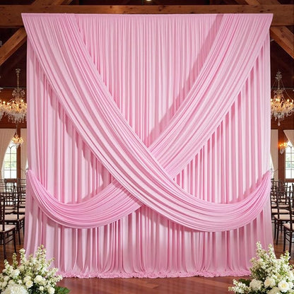 10×12ft Wrinkle Free Pink Backdrop Curtain for Wedding Parties, 2 Panels 5×12ft Long Soft Silky Polyester Backdrop Drapes Baby Pink Photo Back Drop Curtains for Party Photography Background Cloth