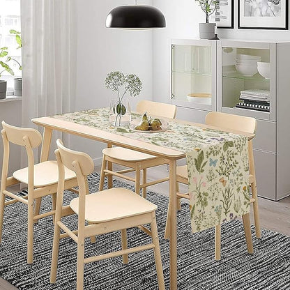 Floral Botanical Table Runner, Garden Spring Flower Botanical Butterfly Animal for Restaurant, Kitchen, Wedding, Party Rectangular Table Runner Decoration,13in（33cm） W * 120in（305cm） L