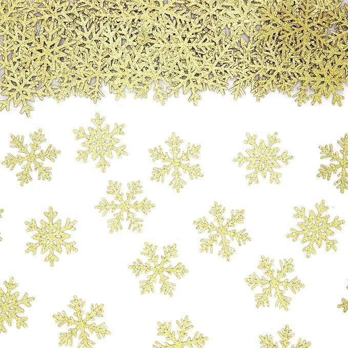 200PC Snowflake Party Decorations Gold Glitter Christmas Confetti Paper Snowflakes Table Confetti For Winter Holiday Birthday Baby Shower Party Decor