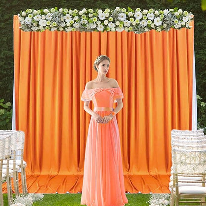 2 Panels Orange Backdrop Curtain, 10 x 7 Feet Background Curtains for Parties, Weddings, Baby Showers, Bachelorette Halloween, Christmas Birthday Party Photoshoot Backdrop Curtains Decorations