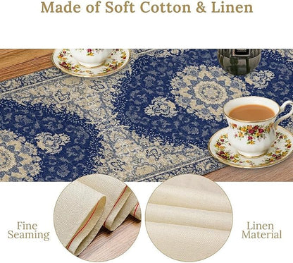 Boho Bohemia Style Dark Blue Table Runner, Country Rustic Farmhouse Magical Abstract Print Pattern for Home Kitchen Table Decor Dining Coffee Room Garden Party Decor 13x108in