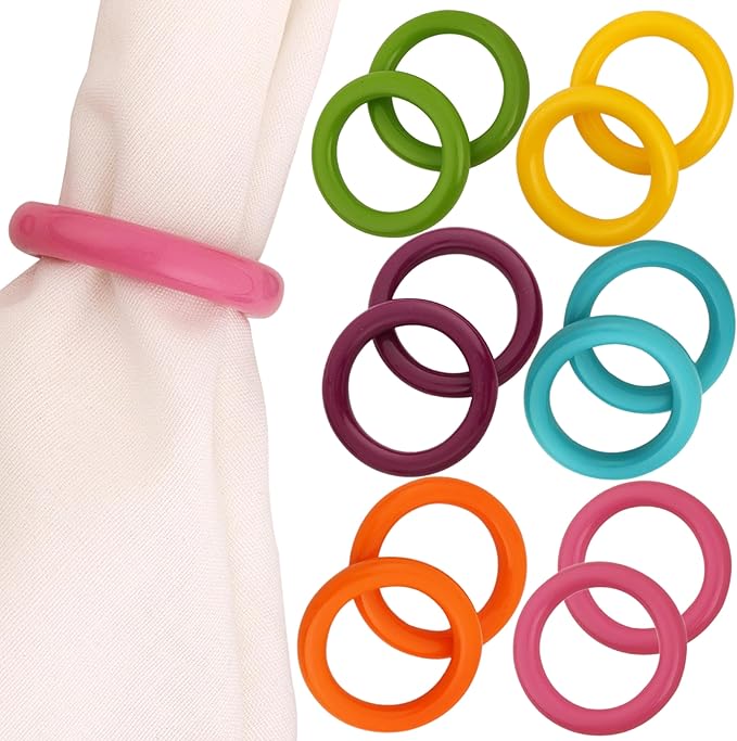 Napkin Rings Set of 12 - Epoxy Resin Napkin Holder Cuffs for Dinner Table Décor - Farmhouse Modern Serviette Rings for Weddings, Parties, Receptions, Banquets, Daily Use (Pastel) - CLEENTABLE