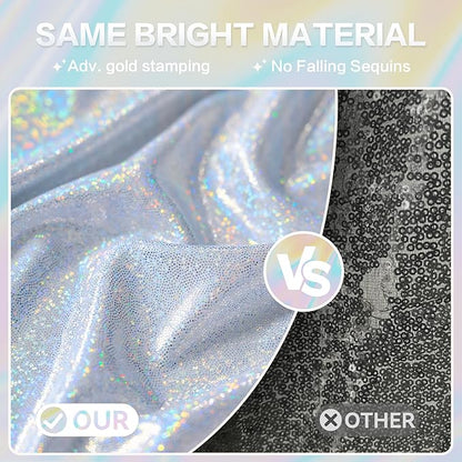 gogoparti 10x10FT Laser Silver Sequin Backdrop Curtain - 2 Panels of 5x10FT Wrinkle-Free Glitter Drapes for Photography, Birthdays, Weddings & Graduations