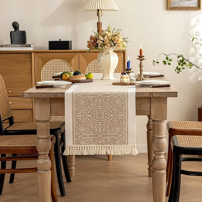 Table Runner 48 Inches Long,Waterproof Boho Table Runner with Tassel Fringe,Table Runners for Party Coffee Table
