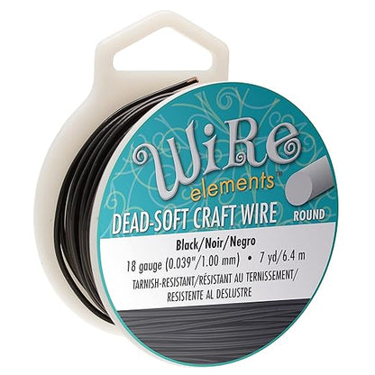 The Beadsmith Wire Elements Craft Wire – Tarnish Resistant, Soft Temper, Round, Black Color – 1mm, 18 Gauge, 7 Yard Spool – Jewelry Making, Wire Wrapping, Floral, & Other DIY Crafts