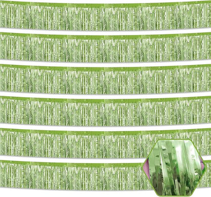 6 Pack 10 Feet Light Green Foil Fringe Garland Metallic Tinsel Streamers Banner Wall Hanging Curtain Backdrop for Parade Floats, Birthday, Graduate, Mother's Day, Wedding Party Decoration
