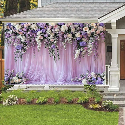 10x10ft Purple Lavender Floral Bridal Backdrop Wedding Flower Photography Backdrop for Girl Portrait Baby Shower Birthday Party Decor Banner Mother's Day Party Wall Backdrop Studio Photo Backgrounds