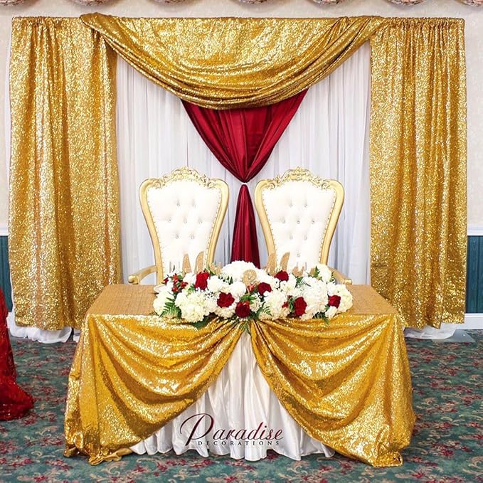 QueenDream Sequin Tablecloth - Gold Tablecloth 50x80 Inch Glitter Table Cloth Sequin Party Fabric for Birthday Birdal Baby Shower Wedding