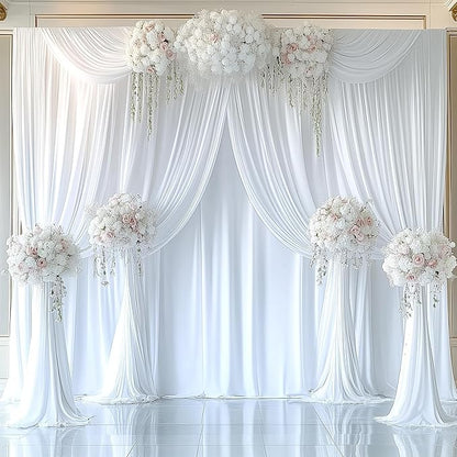 50ftx12ft Wrinkle Free White Backdrop Curtain, 10 Panels 12FT Height White Wedding Backdrop Drapes, Silky Polyester Back Drop Cloth for Birthday Photography Background Party Backdrop Draping