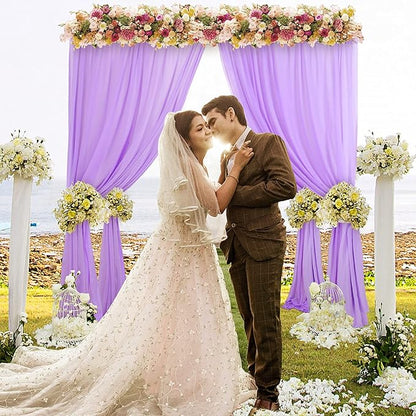 DUOBAO Lavender Chiffon Curtains 2 Panels 58 Inch Width by 120 Inch Long Light Purple Wedding Sheer Backdrop Drapes Window Curtain for Living Room Voile Photography Backdrops(5FTx10FT)