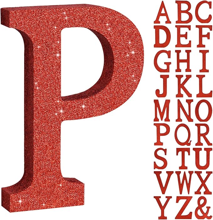 TONIFUL 8 Inch Red Glitter Letter P Table Centerpiece A-Z Red Birthday Party Decorations,Red Alphabet P for Birthday,Chrismas,Graduation,Bridal Shower,Wedding,Anniversary Party Supplies