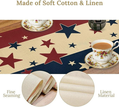 Memorial Day Table Runner, 4th of July American Patriotic Independence Day Stars Stripes Print Table Runne for Summer Holiday USA Home Decoration Party,13x90inch