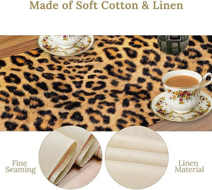 Leopard Print Dinning Table Runner, Cotton Linen Rustic Cottage Country Farm Safari Wildlife Fur Print Table Runners for Table Dresser Runner Dinning Kitchen Party Holidays Home, 13x120 Inch