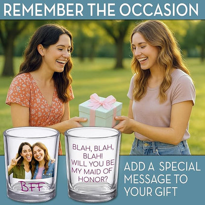 Bridesmaid Custom Shot Glass 2.5oz, Personalized Photo Bride Tribe Gift, Maid of Honor, Custom Printed Picture Wedding Favor, Girls Weekend Keepsake, Bachelorette Party