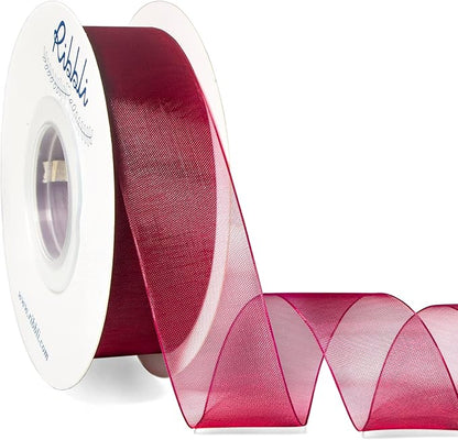 Ribbli Wine Organza Ribbon,1 Inches x Continuous 50 Yard,Wine Red Sheer Ribbon for Gift Wrapping,Cookie Wrapping,Wedding Decoration,All Crafting and Sewing