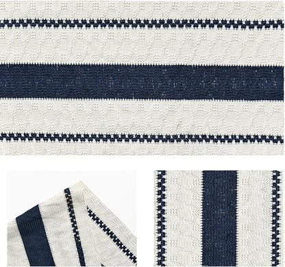 Artoid Mode Dark Blue Farmhouse Woven Rustic Table Runner, Seasonal Holiday Hollow Kitchen Dining Table Decoration for Home Party Decor 12x72 Inch