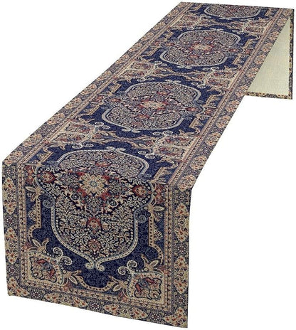 Vintage Boho Floral Table Runner, French Rustic Country Farmhouse Purple Golden Bohemia Flower Pattern for Home Kitchen Table Decor Dining Coffee Room Party Decor 13x108in
