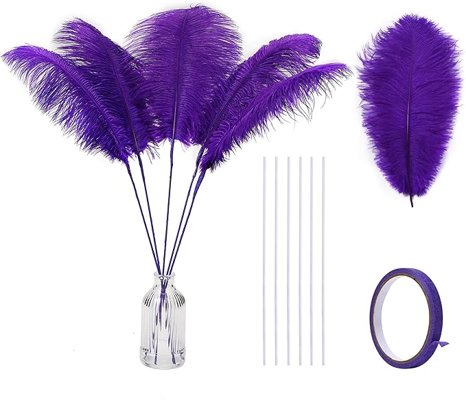 Holmgren Purple Large Ostrich Feather - 20pcs Making Kit 22 Inch Large Ostrich Feathersfor Crafts Floral Arrangement, Wedding Party Centerpieces Home Decorations (Purple)