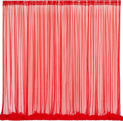 10x10 Red Tulle Backdrop Curtains for Parties, Sheer Backdrop Curtain Wedding Photo Background Drapes for Baby Shower Photography Birthday Party
