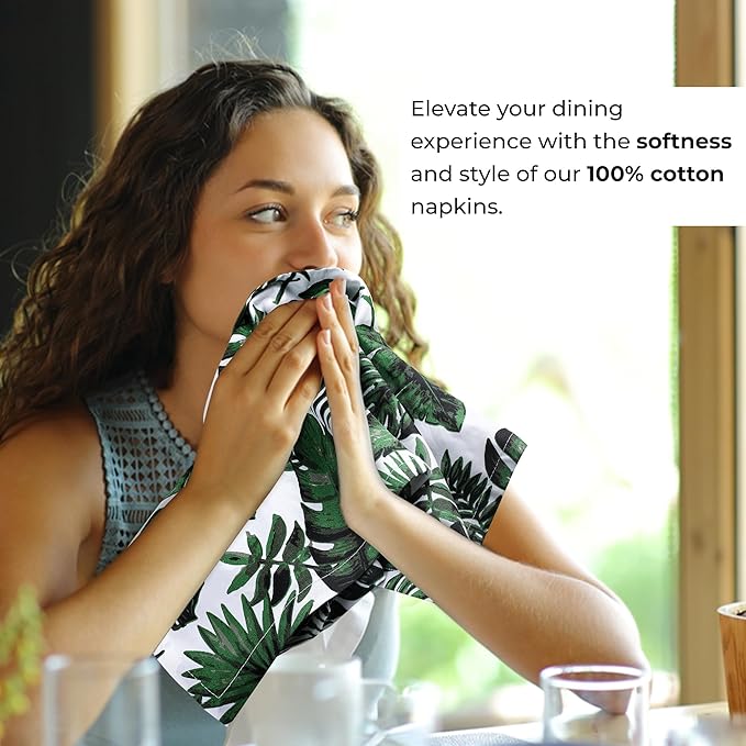 Urban Villa Cloth Napkins Tropical Print 100% Cotton Absorbent Dinner Napkins (Set of 12) Oversized 20x20 Inches Soft Durable Reusable Washable Ideal for Everyday Use Wedding Parties Premium Quality