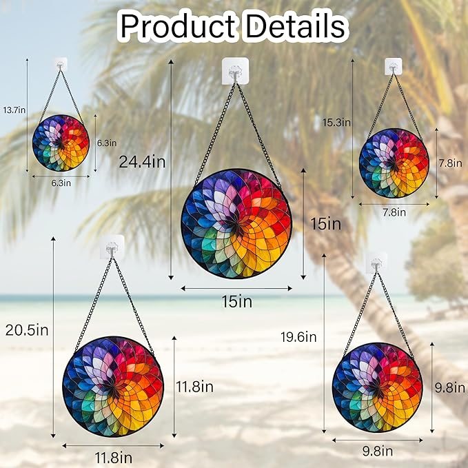 Stained Glass Window Hanging - Colorful Flowers Sun Catcher for Door Terrace Garden Home Decor, Abstract Gradient Suncatcher Birthday Gifts for Lovers Women Men Dad Mom Nana 11.8 in
