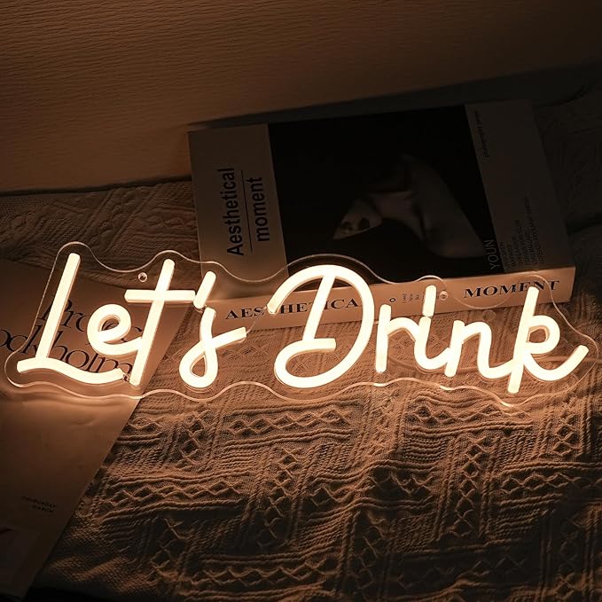 Let's Drink Neon Sign,Bar Neon Sign For Wall Decor,Warm White Led Signs Usb Powered,Living Room Decor, For Adult Boys Girls Bedroom Restaurant Hotel Party Birthday(16.5x4.7in)
