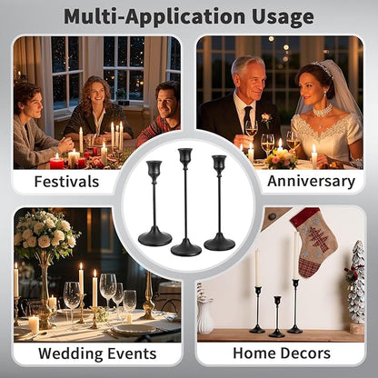 CHILL RECIPE Black Candlestick Holder Tall Taper Candle Holder for Home Decor Table Centerpiece Party Festival Decorations Halloween Decoration (4 Set 12Pcs)