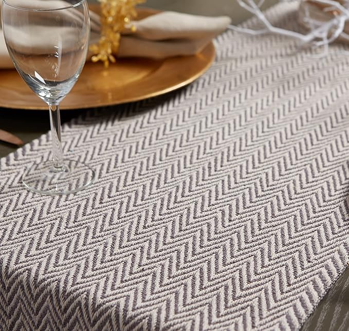 DII Woven Basic Tabletop Collection, Chevron Table Runner, 15x108, Gray
