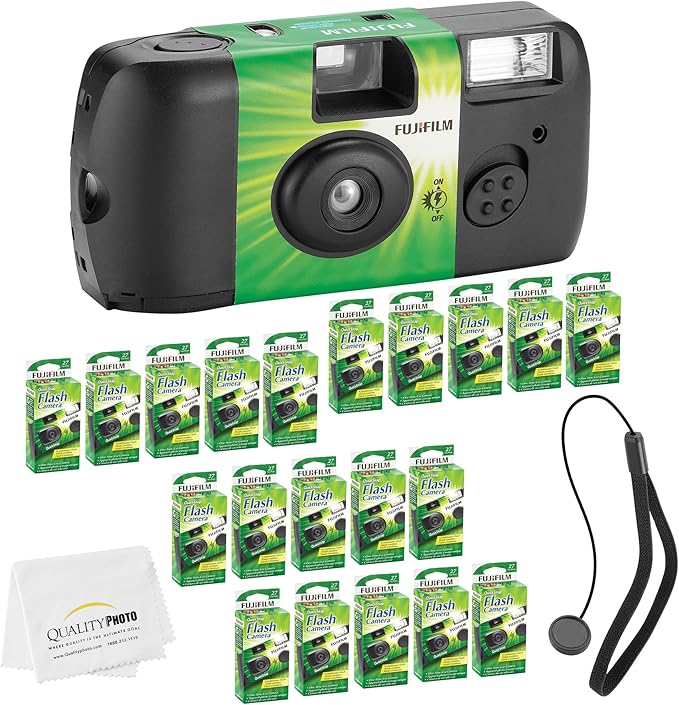 Fujifilm QuickSnap Flash 400 Disposable 35mm Camera + Hand Strap + Quality Photo Microfiber Cloth (20 Pack)