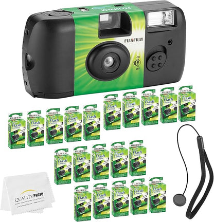 Fujifilm QuickSnap Flash 400 Disposable 35mm Camera + Hand Strap + Quality Photo Microfiber Cloth (20 Pack)