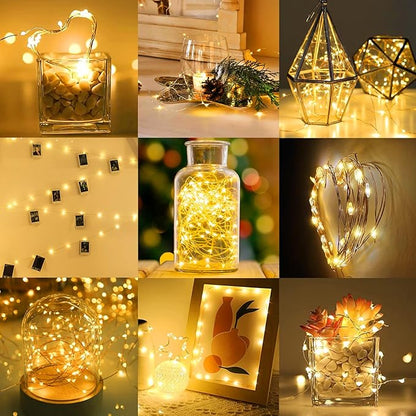 12 Pack Led Fairy Lights - Warm White, Battery Operated LED Silver Wire String Lights, 7FT 20LED Mini Firefly Starry String Lights Waterproof Led Twinkle Lights for Mason Jar DIY Christmas Decor