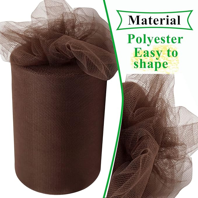 Brown Tulle Fabric Rolls 6 Inch by 100 Yards (300 feet) Fabric Spool Tulle Ribbon for DIY Brown Tutu Bow Baby Shower Birthday Party Wedding Halloween Decorations Christmas Craft Supplies