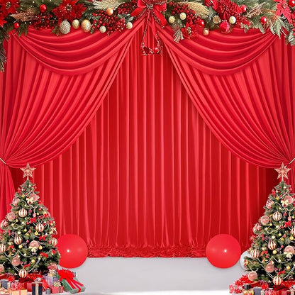 Outpain 30 ft x 8 ft Red Backdrop Curtain Panels, 6 Panels 5 ft x 8 ft Wrinkle Free Polyester Photography Backdrop Drapes, Wedding Party Home Decoration Supplies