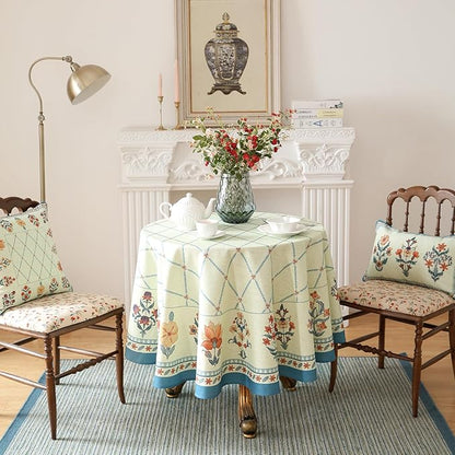 ISAENNE Designer Linen Floral Small Round Tablecloth,Light Green Farmhouse Durable Table Cloth,Washable Decor Tablecloths for Dining Kitchen Thanksgiving Christmas,Diameter 55"-Floralsea B