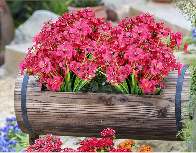 AmyHomie 20 Bundles Artificial Flowers for Outdoor Outside Spring Summer Decoration UV Resistant Faux Flowers No Fade Fake Plastic Plants Garden Porch Window Box Decorating (Fuchsia)