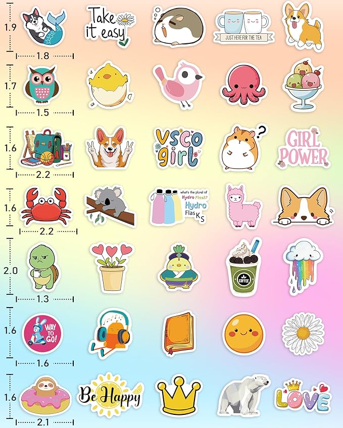 Sticker for Water Bottles, 100 Pcs/Pack Cute Vinyl Waterproof Vsco Laptop Stickers for School Students Gifts Classroom Teachers Prizes Stickers for Kids Teens Girls