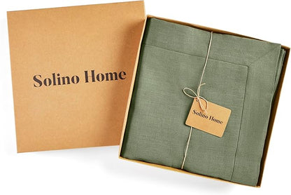 Solino Home Linen Tablecloth 60 x 120 Inch - 100% Pure Linen Oil Green Table Cloth for Rectangle Tables - Fete, Machine Washable Tablecloth for Fall, Autumn, Thanksgiving, Christmas