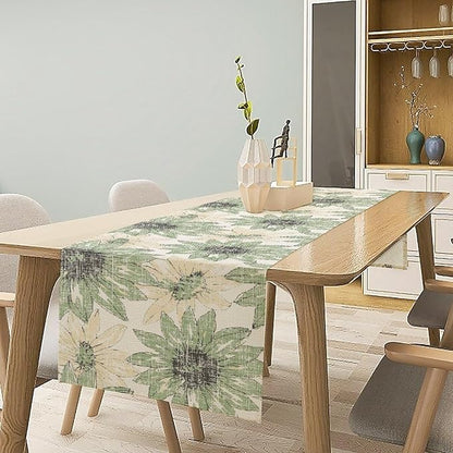 Chrysanthemum Vintage Floral Table Runner, Elegant Yellow Sunflower Spring Summer Elegant Pattern Artichokes Flower Table Runner for Party Kitchen Dining Living Room Decor, 13x90 Inch