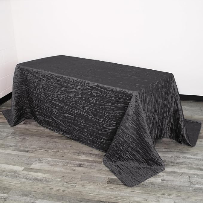 YOUR CHAIR COVERS - 90 x 132 inch Rectangular Crinkle Taffeta Tablecloth - Black, Rectangle Table Linens for 6 ft Rectangular Tables, Wedding Crushed Table Cloth