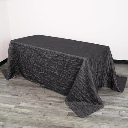 YOUR CHAIR COVERS - 90 x 132 inch Rectangular Crinkle Taffeta Tablecloth - Black, Rectangle Table Linens for 6 ft Rectangular Tables, Wedding Crushed Table Cloth