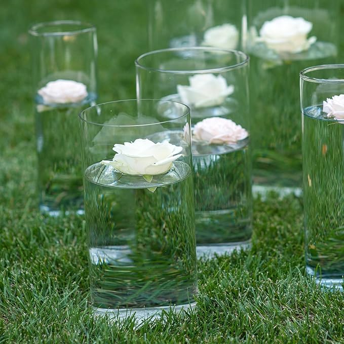 WDHODEC Bud Vases for Flowers 18 PCS, 6" 8" Clear Glass Cylinder Vase Hurricane Candle Holders Floating Pillar Wedding Centerpiece Birthday Party Decoration