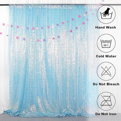 ShinyBeauty Aqua Photo Backdrop - 7FTx7FT Sequin Sparkle Iridescent Mermaid Fabric Photograph Aqua Blue Birthday Wedding Background