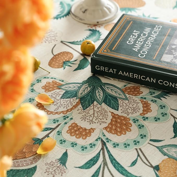 patdrea Designer Green French Table Cloth for Round Table,Vintage Italian Floral Country Linen Breathable Tablecloth,Cover for Kitchen Dining,Christmas,Thanksgiving,Diameter 67"-Tree Life
