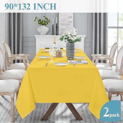 VidaFete Tablecloth 2 Pack 90 * 132inch Rectangle Table Cloth Polyester, Stain Wrinkle Resistant Polyester Dining Table Cover for Kitchen Dinning Party Wedding Rectangular Buffet Decoration(Yellow)