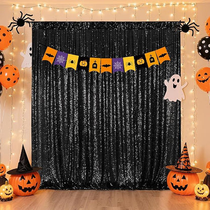 Poise3EHome Black Sequin Backdrop, 7FT x 7FT Black Sequin Photography Backdrop Curtain for Party Decoration