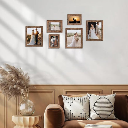 8x10 Picture Frame Set of 4, High Definition Glass Brown Frame, 8 x 10 Wood Rustic Picture Frames for Horizontal or Vertical Table Top and Wall Mounting