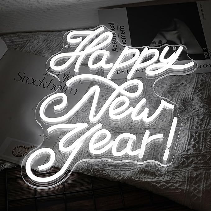 Happy New Year Neon Sign Led Spring Festival Neon Lights for Wall Decor Usb New Year Party Light Up Signs for Home Bedroom Christmas Business Decorations Gifts for Friends