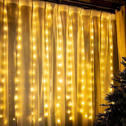 Curtain Window String Lights 6.5 x 5 Feet LED Copper Tapestry Backdrop Twinkle Fairy Lights Battery Operated 8 Modes Lights Remote Control USB Powered Light Above Bed for Wedding Party