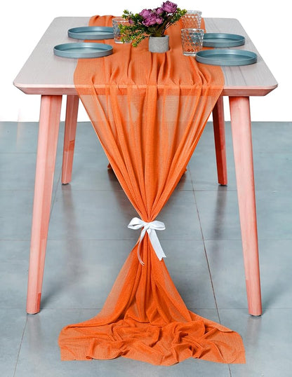 MDS Halloween Chiffon Table Runner - 20 Pack, 29 x 170 Inches, 14ft Each - Sheer Spooky Table Runners for Haunted House Parties, Trick-or-Treat Tables, Witchy Décor, Wedding & Events - Orange